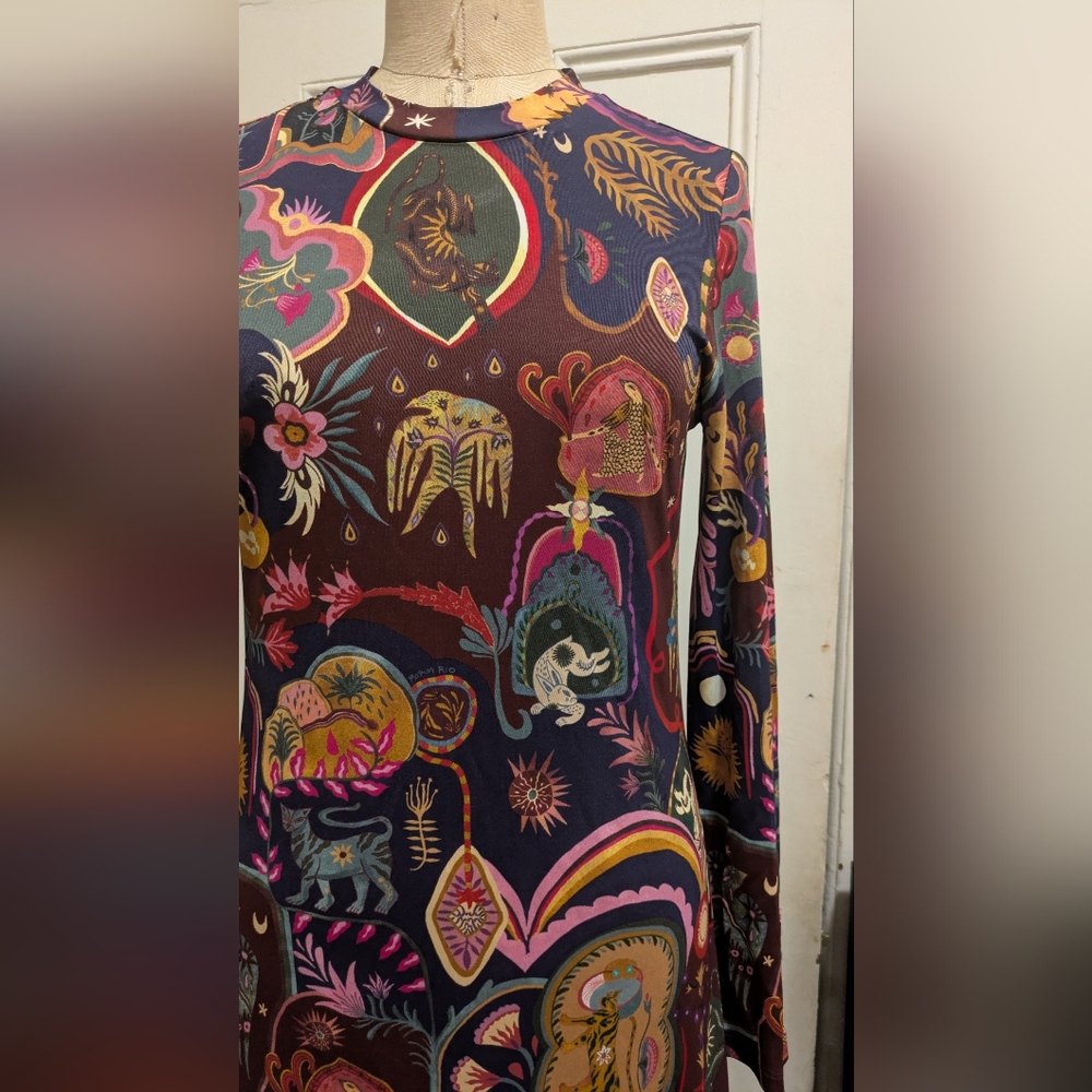 Far Rio Multicolor Artsy Surreal Land Long Sleeve Maxi Dress Medium - Picture 4 of 7